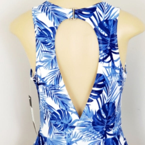 NWT Nicole Miller Blue Leaf Mesh Insert One Piece Swim