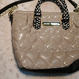 Betsey Johnson Beige & Gold Quilted Heart Purse