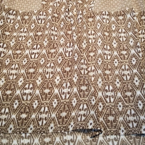 BKE Boutique Brown & Cream Peasant Blouse Size S