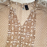 BKE Boutique Brown & Cream Peasant Blouse Size S