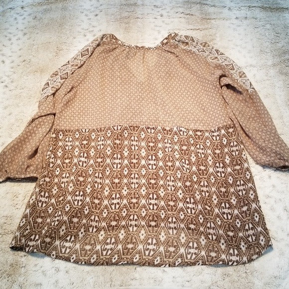 BKE Boutique Brown & Cream Peasant Blouse Size S