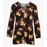 NWT Emaline Petite Black Floral Long Sleeve Blouse Size XLP