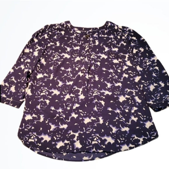 Talbots Blue 3/4 Sleeve V Neck Floral Bouse Size S