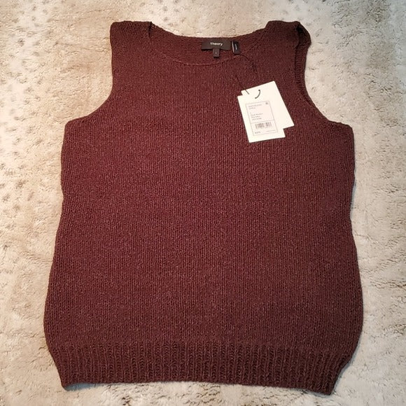 NWT Theory Merletto Sleeveless Knit Shell Dark Brown Size L