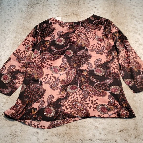 NWT DressBarn Paisley Side Tie 3/4 Sleeve Blouse Size SP