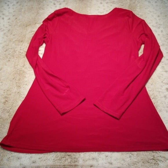 NWT Ember Bright Red Long Sleeve Embellished Top Size M