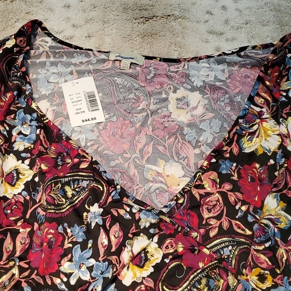 NWT Chenault Gold Leaf Floral Wrap Blouse Size 26/28