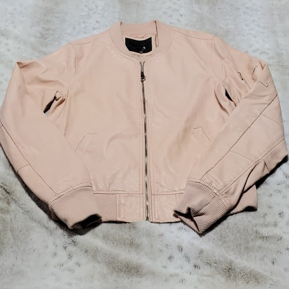 Ci Sono Light Pink Faux Leather Zip Bomber Jacket Size L