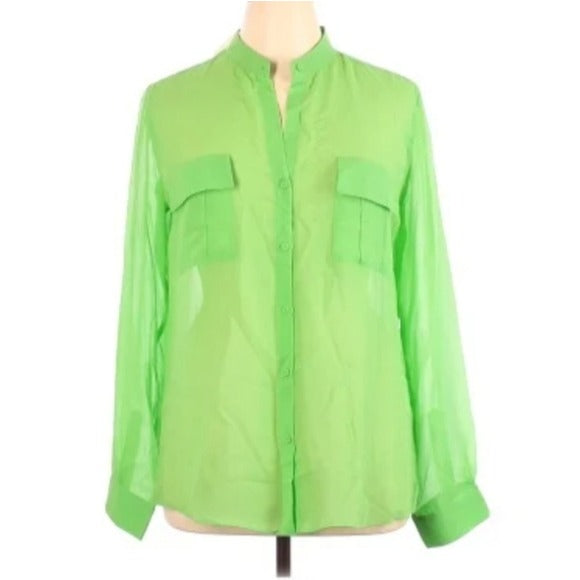 NWT Erin Fetherston Long Sleeve Neon Silk Blouse Size S