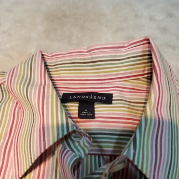 Land's End Vertical Striped Button Down Size 10