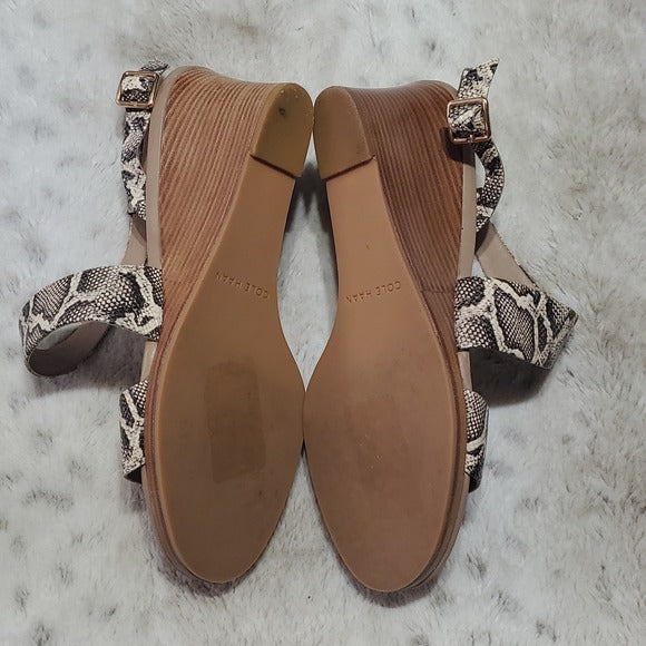 Cole Haan Snakeskin Leather Strapey Wedges Size 10.5B