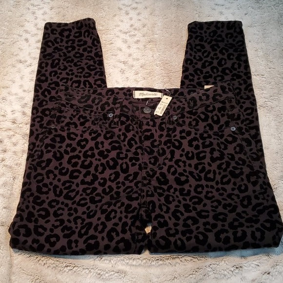 NWT Madewell Flocked Leopard Mid Rise Skinny Jean