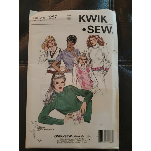 Kwik Sew 1287 Sewing Pattern Sz S-XL Knit Pullover Top Retro